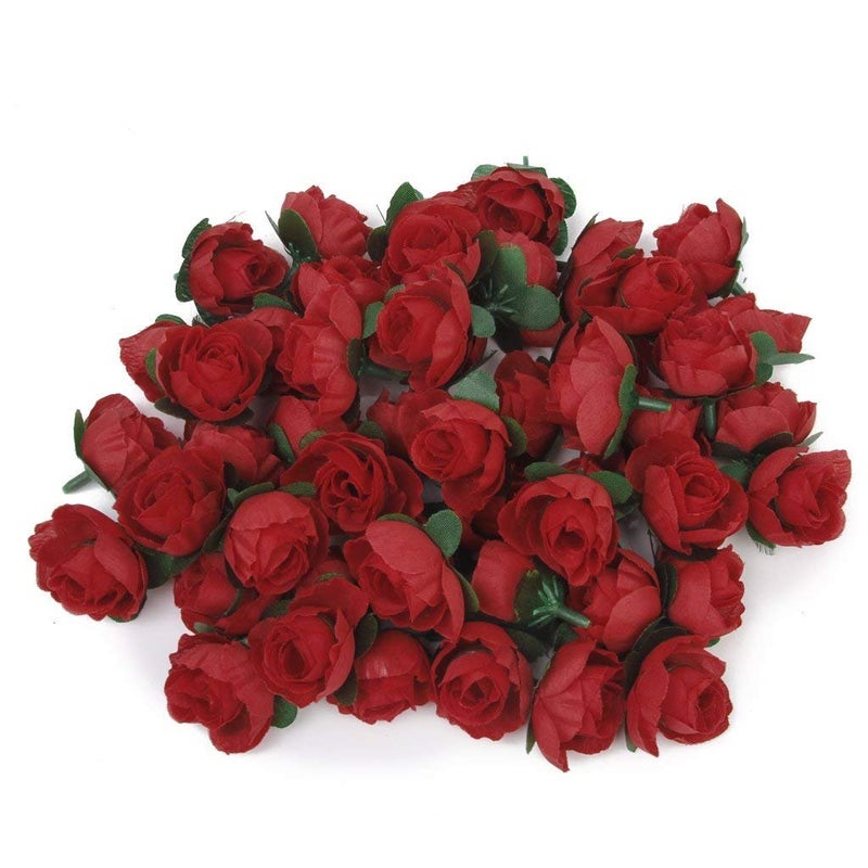 EBTOYS 50pcs Artificial Roses Flower Heads Artificial Flowers Heads Wedding Party Decor 3cm - Red - Image 2